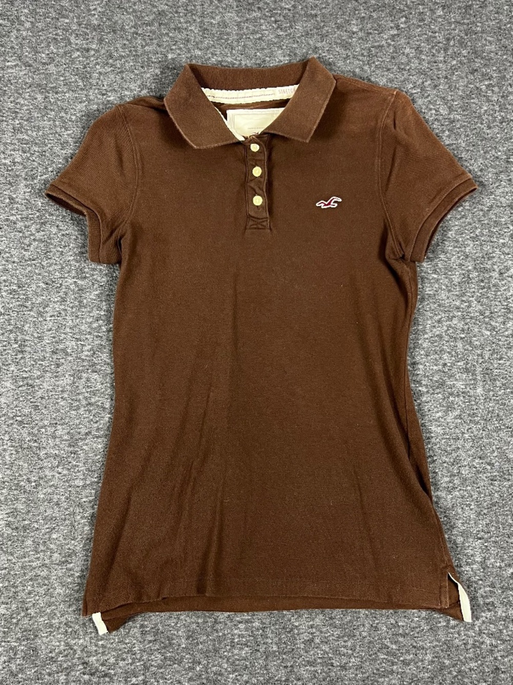 Vintage Y2K Hollister Babydoll Polo Shirt Women's Top Large Brown Preppy Stretch